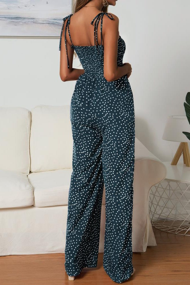 Women's Wide Leg Jumpsuit – Smocked Bodice & Spaghetti Straps