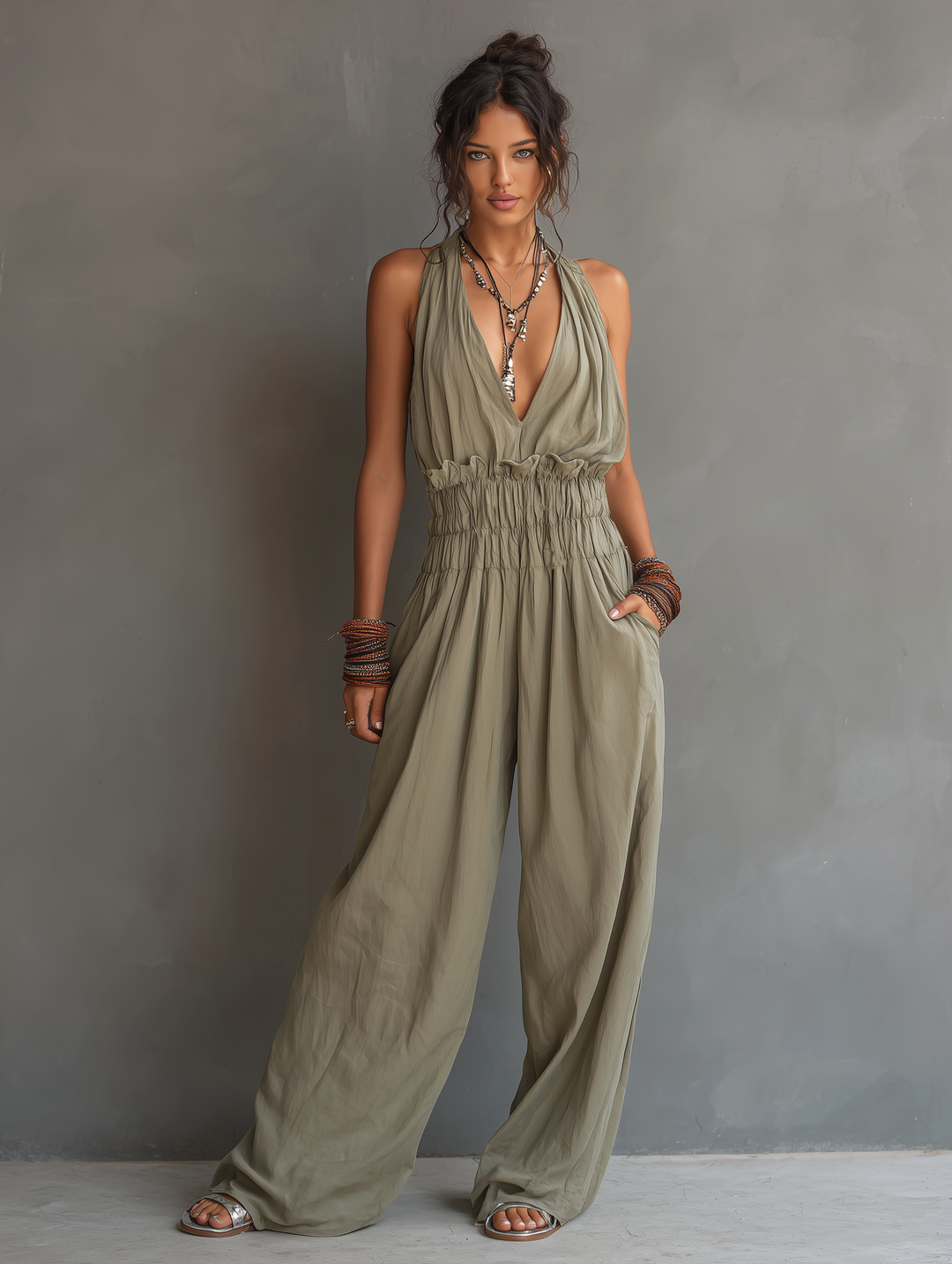 V-Neck Sleeveless Jumpsuit Women – Waist-Cinching Adjustable Straps