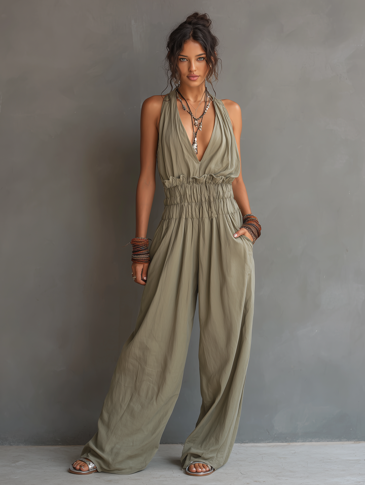 V-Neck Sleeveless Jumpsuit Women – Waist-Cinching Adjustable Straps