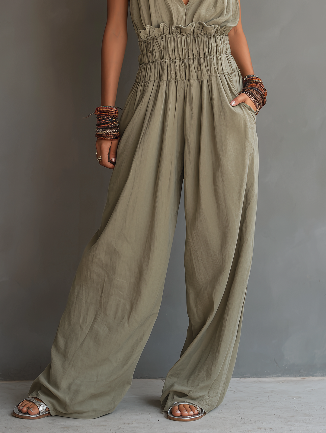 V-Neck Sleeveless Jumpsuit Women – Waist-Cinching Adjustable Straps