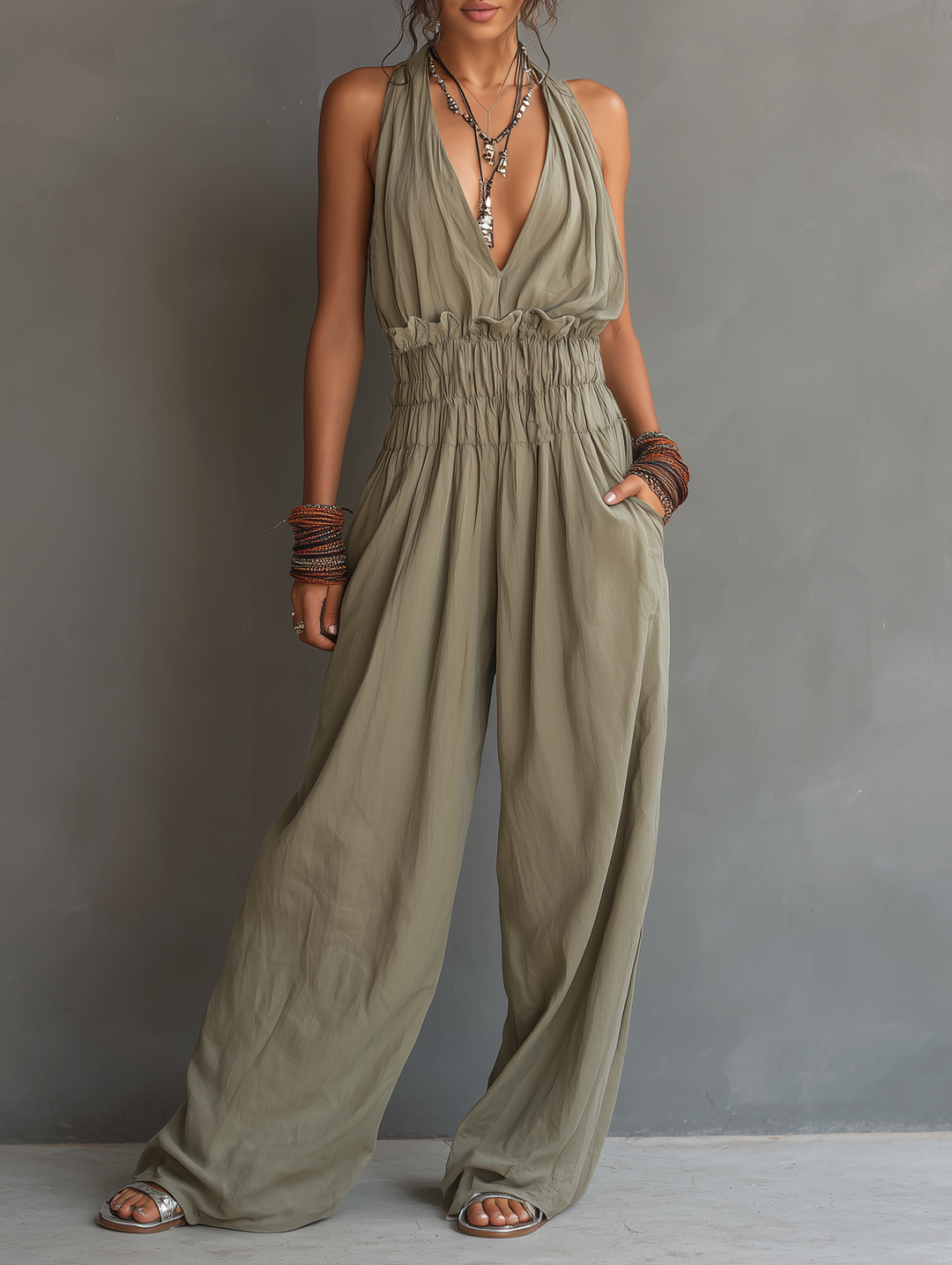V-Neck Sleeveless Jumpsuit Women – Waist-Cinching Adjustable Straps