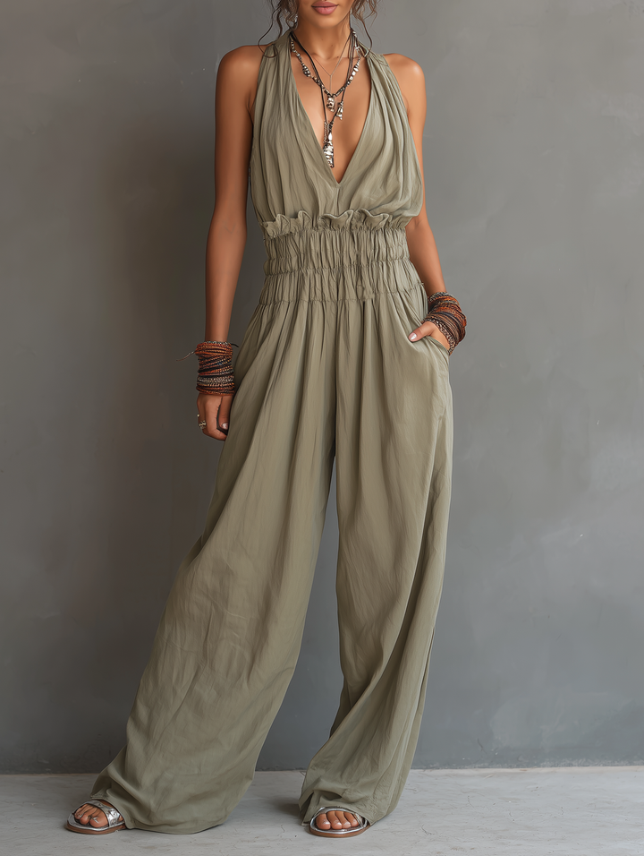 V-Neck Sleeveless Jumpsuit Women – Waist-Cinching Adjustable Straps