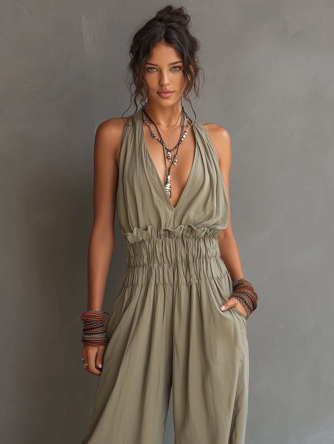 V-Neck Sleeveless Jumpsuit Women – Waist-Cinching Adjustable Straps