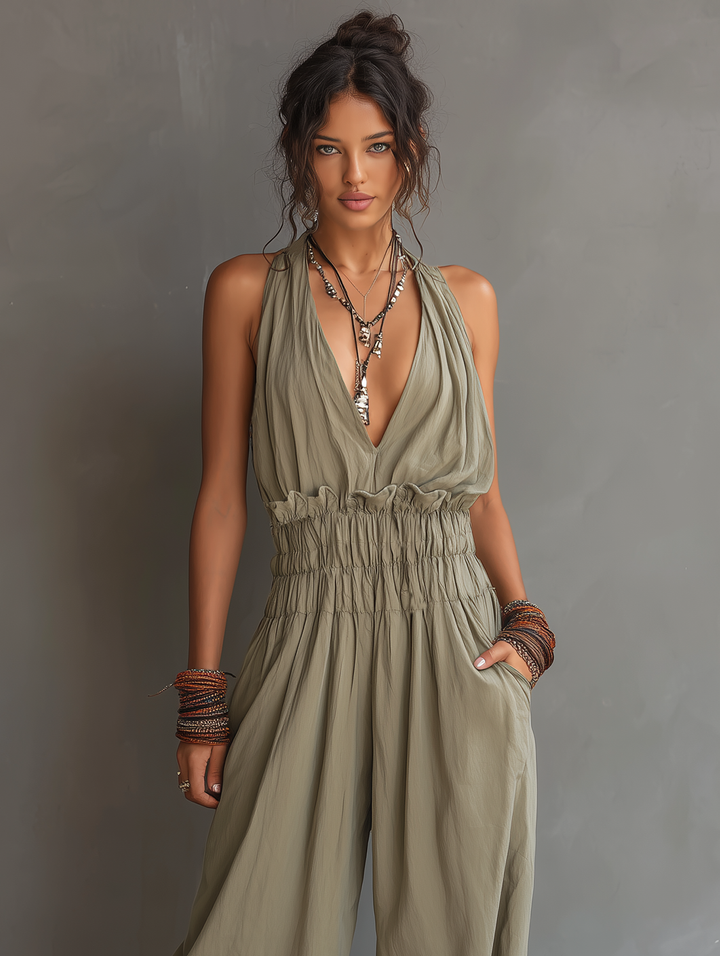 V-Neck Sleeveless Jumpsuit Women – Waist-Cinching Adjustable Straps