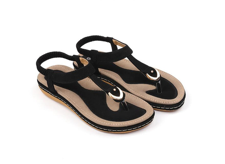 Women's Arch Support Flat Sandals Adjustable T-Strap – Massaging Footbed