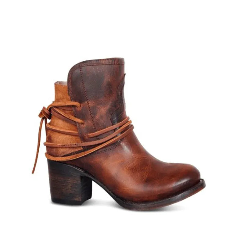 Cowboy Boots for Women – Wrap Lace Detail &amp; Stacked Block Heel