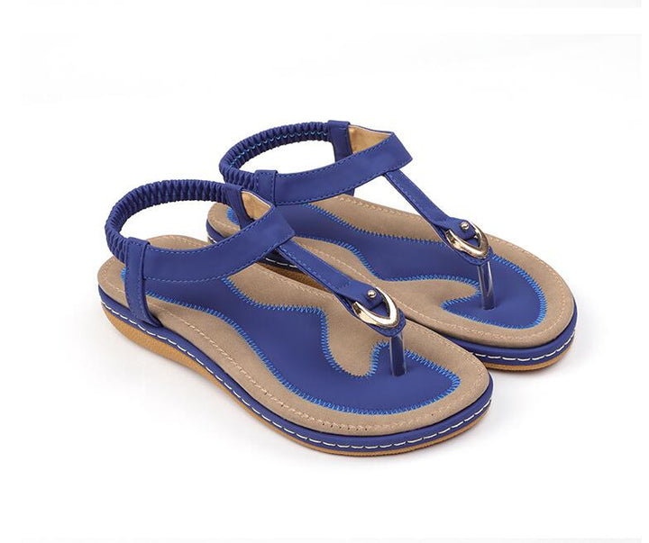 Women's Arch Support Flat Sandals Adjustable T-Strap – Massaging Footbed