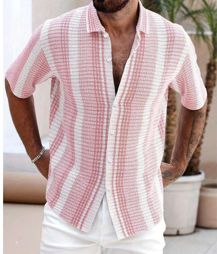 Men's Striped Shirt – Short-Sleeve Lightweight Relaxed Fit