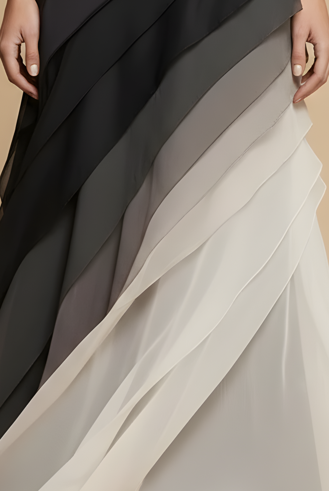 Women's Chiffon Maxi Dress Tiered Asymmetric Skirt – Boat Neckline