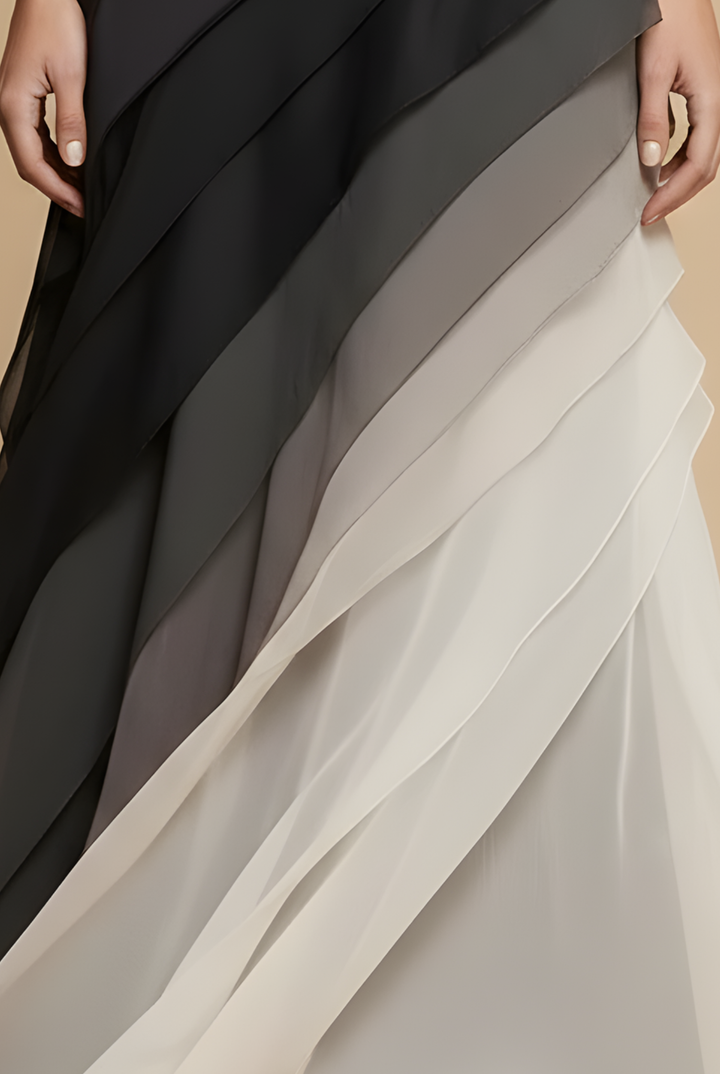 Women's Chiffon Maxi Dress Tiered Asymmetric Skirt – Boat Neckline