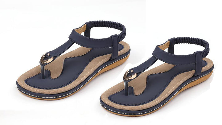 Women's Arch Support Flat Sandals Adjustable T-Strap – Massaging Footbed