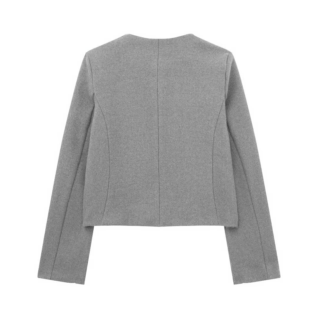 Women's Cropped Bomber Jacket Button Front – Structured Layering Style