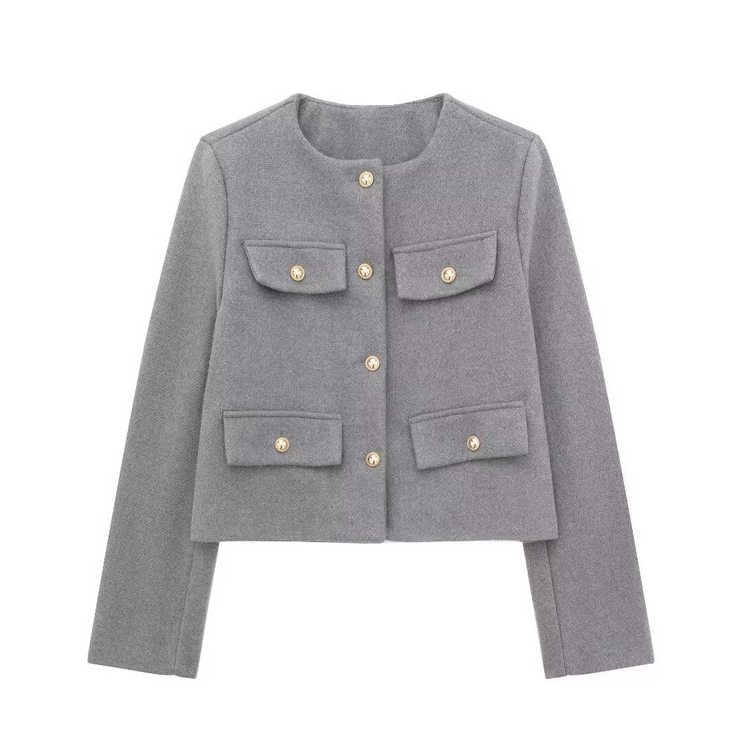 Women's Cropped Bomber Jacket Button Front – Structured Layering Style