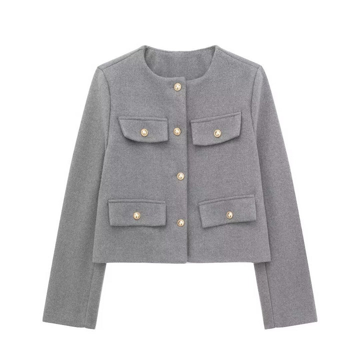 Women's Cropped Bomber Jacket Button Front – Structured Layering Style
