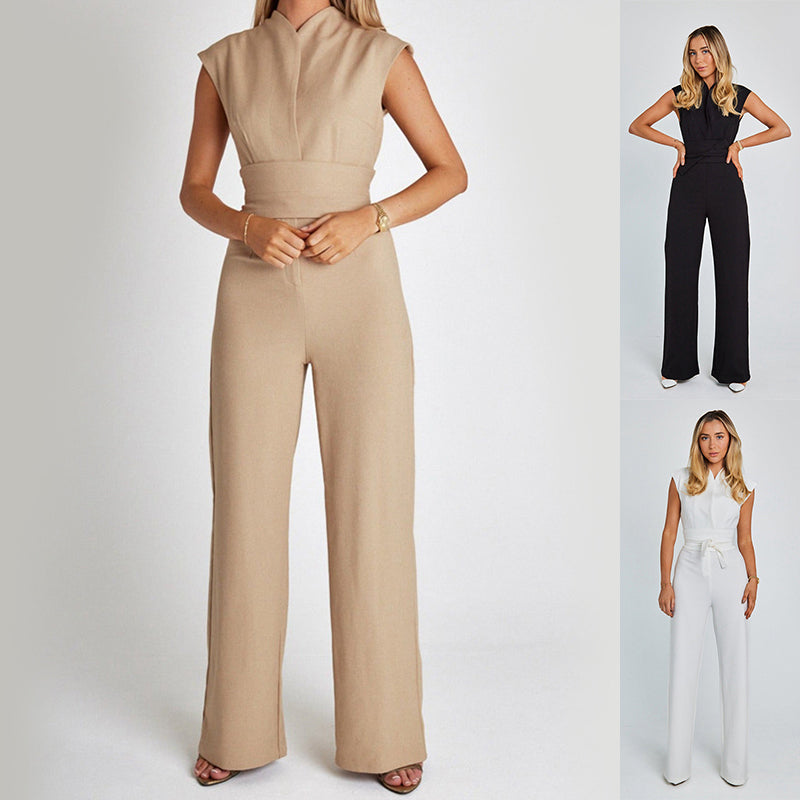 Women's Wide-Leg Jumpsuit – Sleeveless V-Neck, Long Overall Silhouette