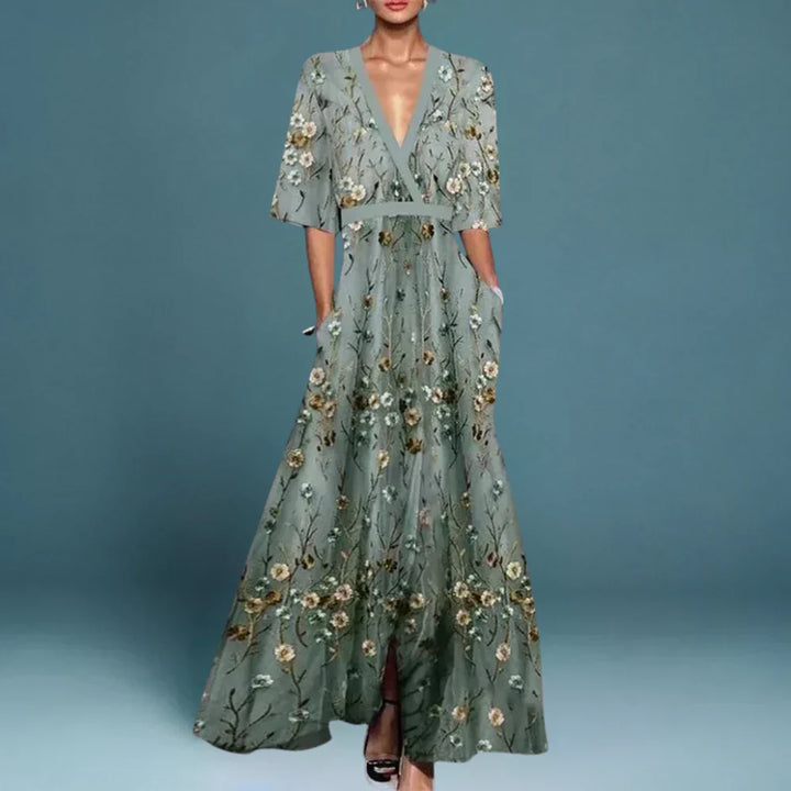 Women's Floral Maxi Dress – Flowing Tailored Silhouette