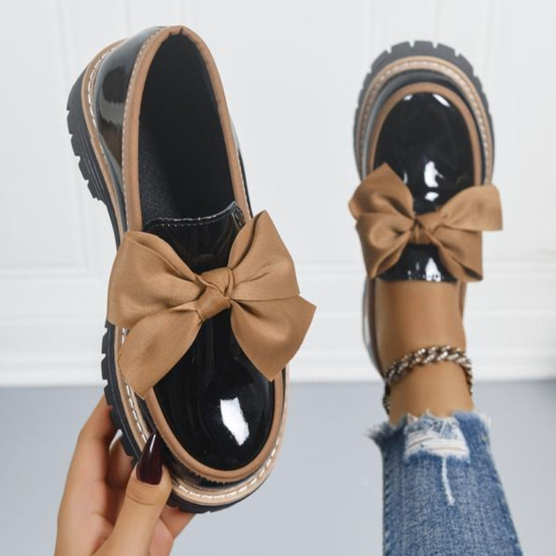 Platform Loafers for Women – Patent Bow Slip-On Shoes