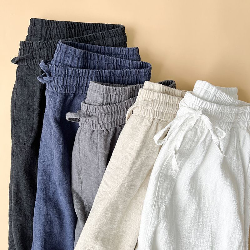 Men's Cotton Linen Casual Trousers – Elasticated Drawstring Relaxed