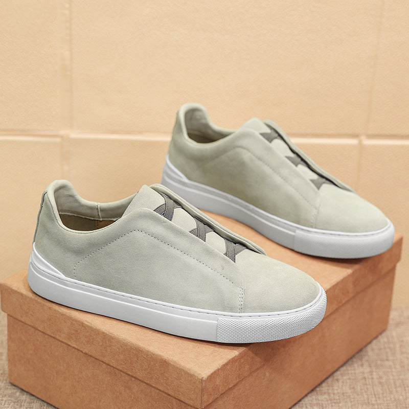 Men's Slip-On Suede Sneakers – Laceless Elasticated Strap