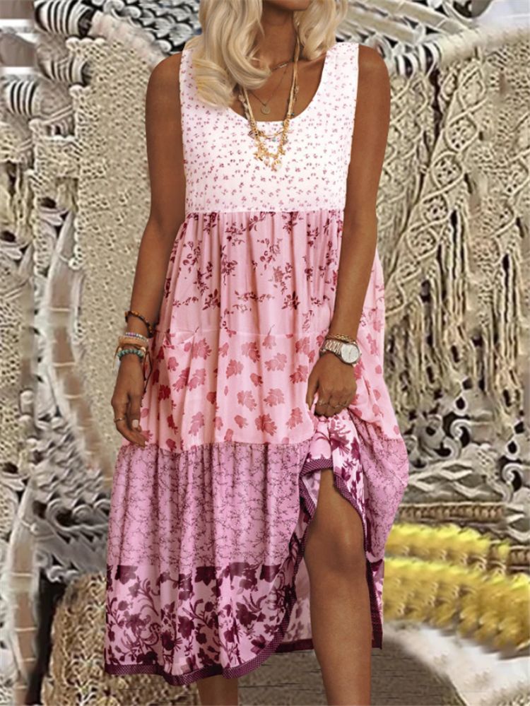 Women's Printed Maxi Dress – Sleeveless Flowy Hawaiian Style