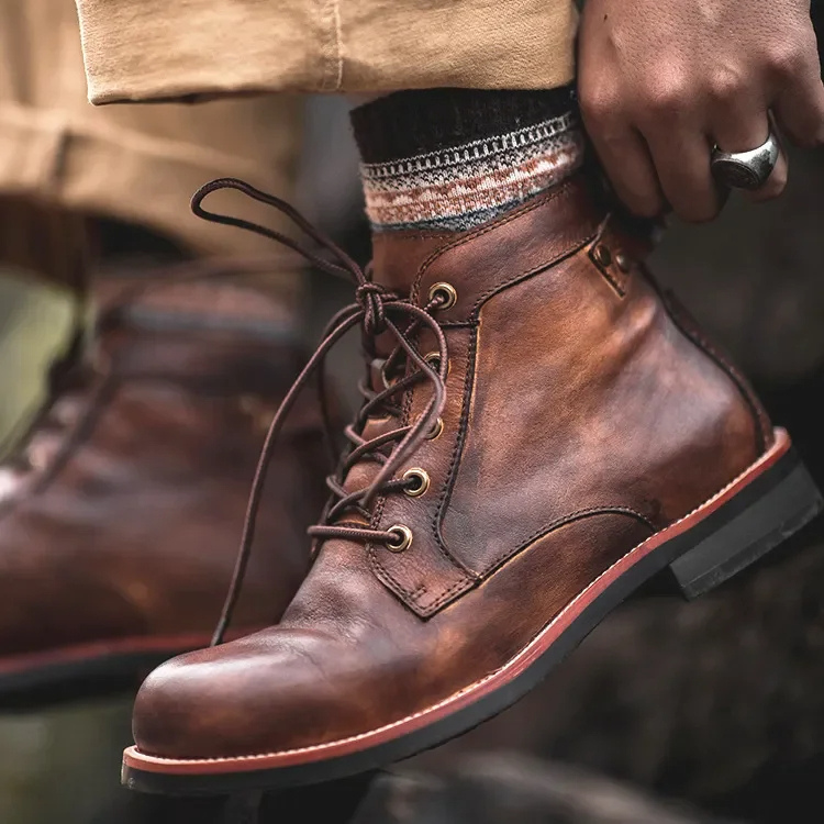Men's Lace-Up Leather Look Ankle Boots – Structured Urban Style