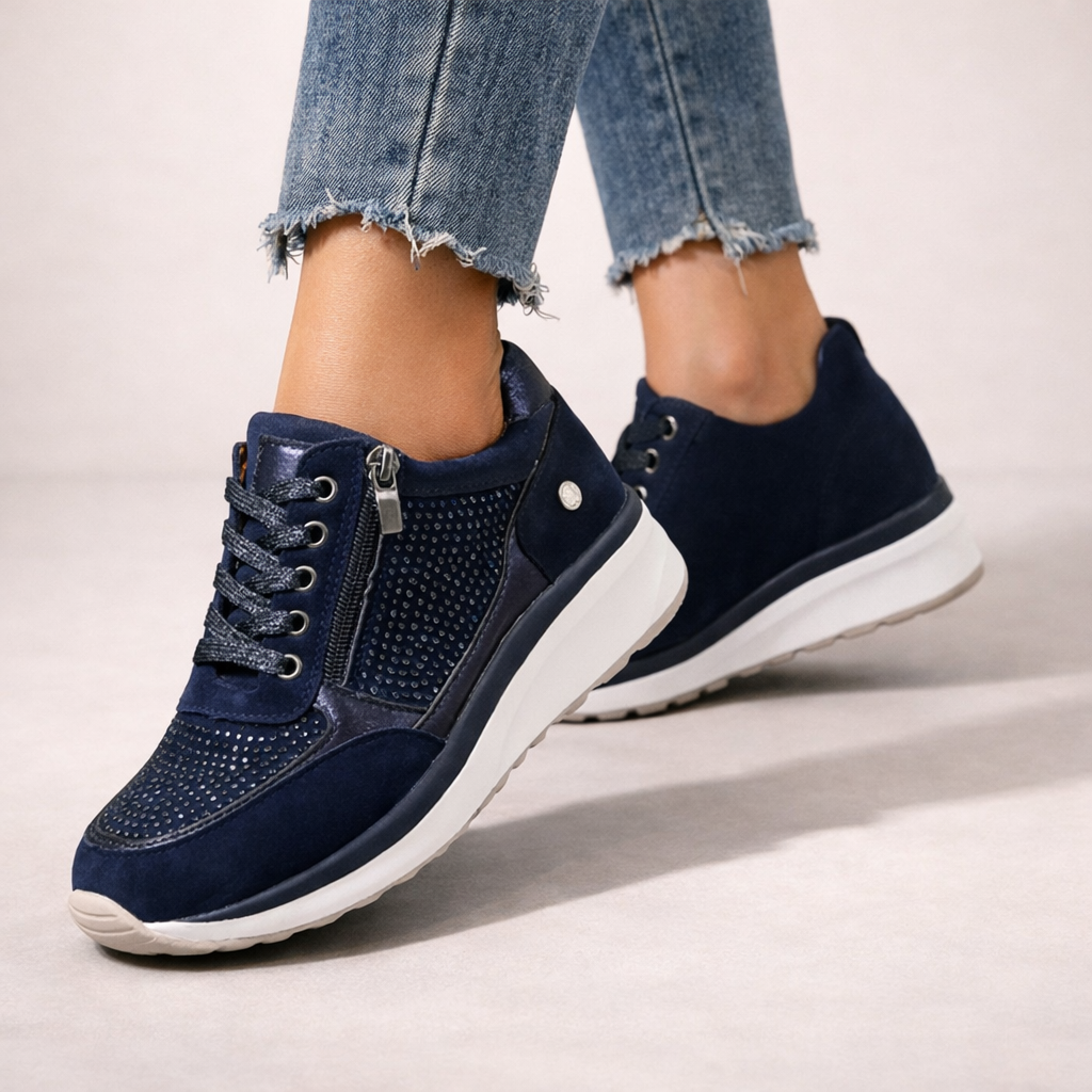 Women's Walking Trainers – Side Zip Textured Panel Design