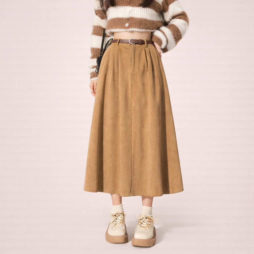 A-Line Midi Skirt – High Waist Flowing Fit With Pockets