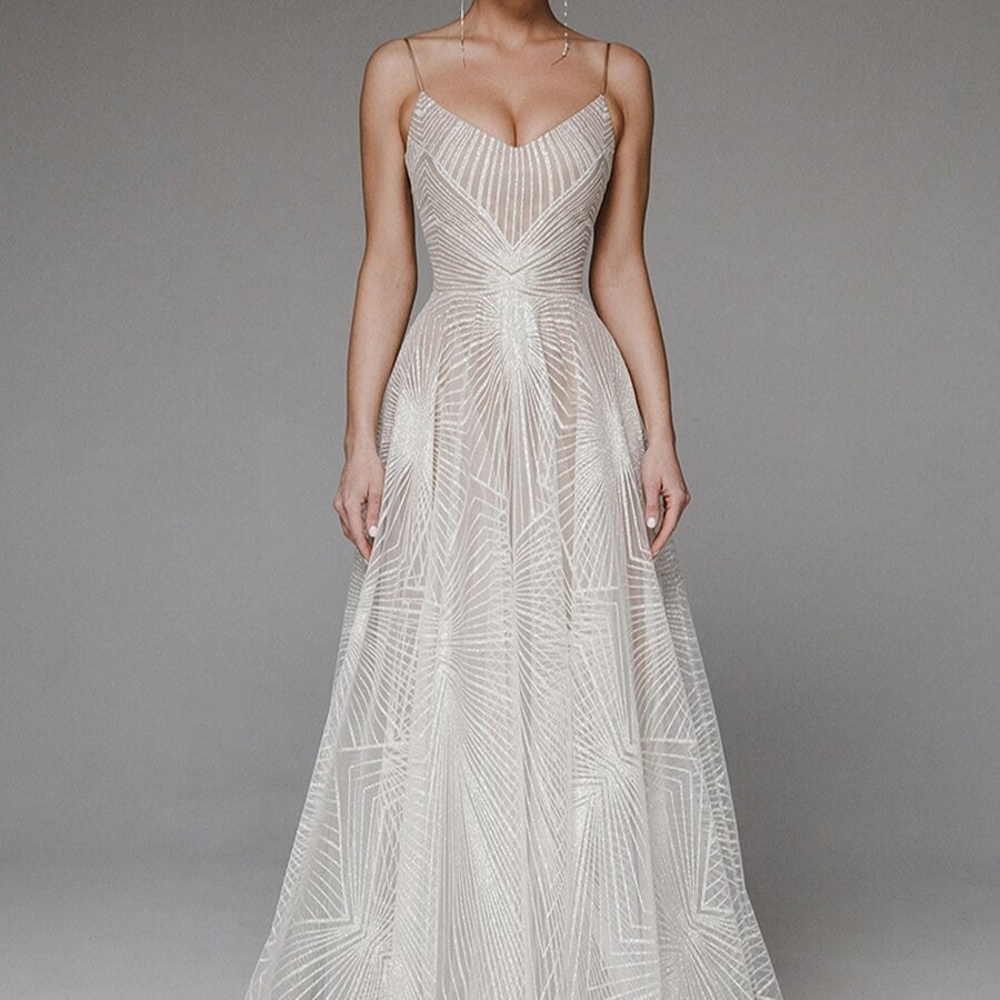 Sequin Maxi Dress A-Line Pleated Skirt Spaghetti Straps – Wedding