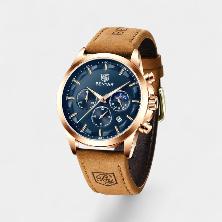 Men's Leather Strap Quartz Chronograph Watch – 41mm