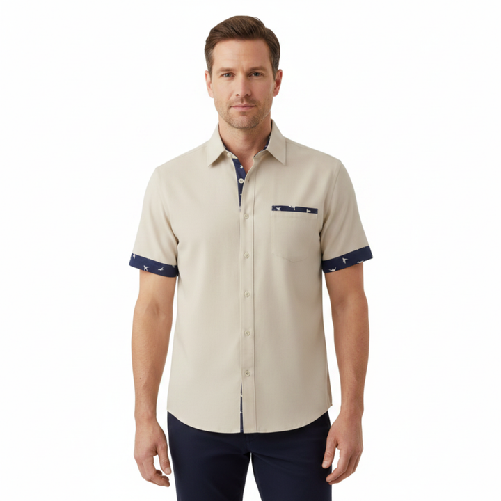 Men's Short Sleeve Button-Down Shirt – Relaxed Fit Bird Print Border