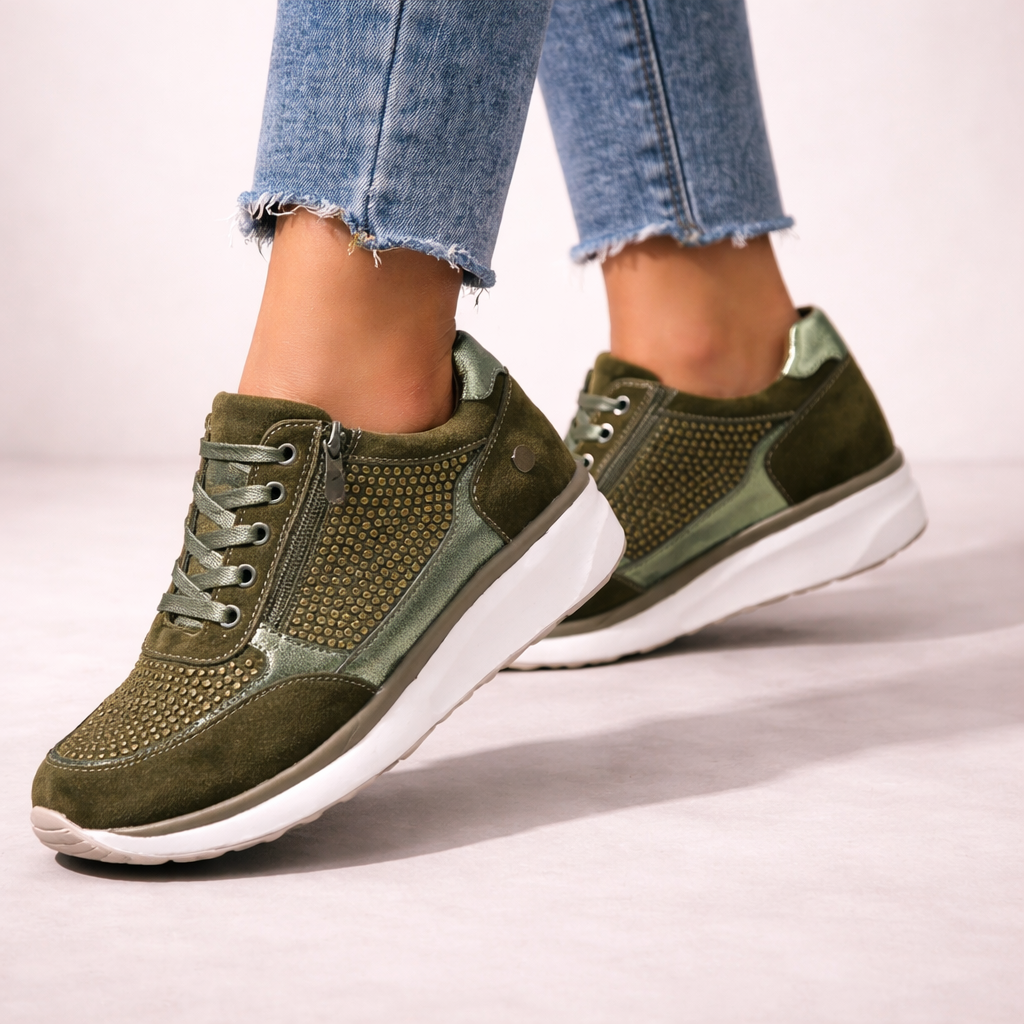Women's Walking Trainers – Side Zip Textured Panel Design