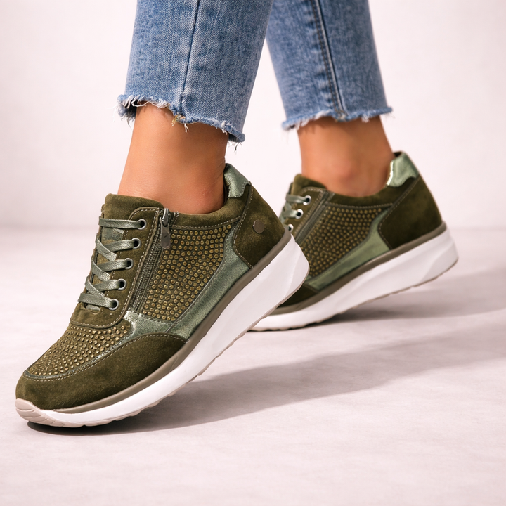 Women's Walking Trainers – Side Zip Textured Panel Design