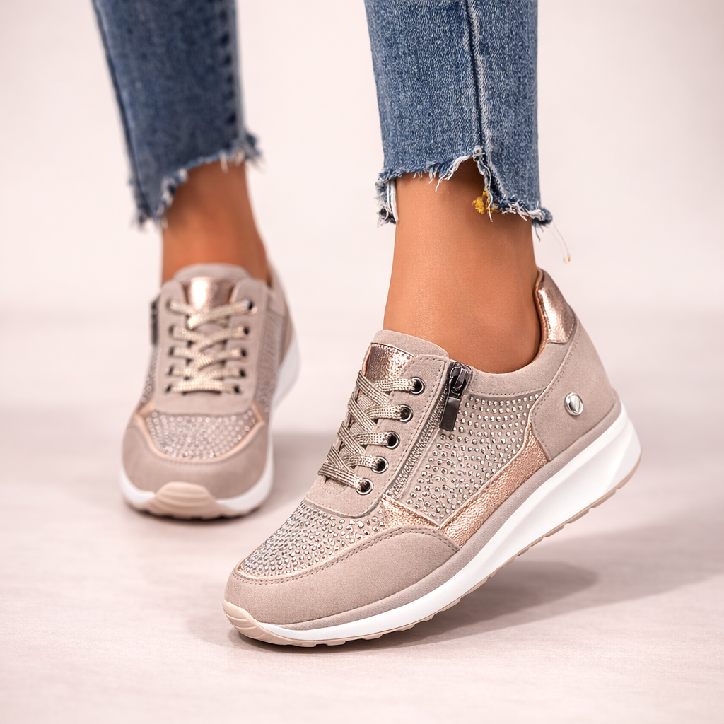 Women's Walking Trainers – Side Zip Textured Panel Design