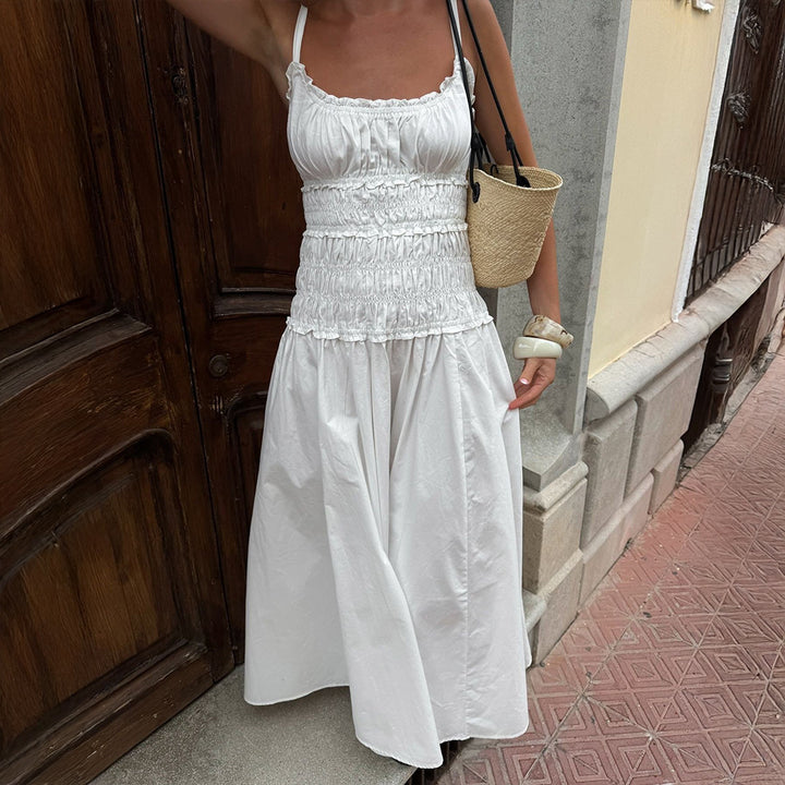 Cotton Maxi Dress – Shirred Square Neck Spaghetti Strap