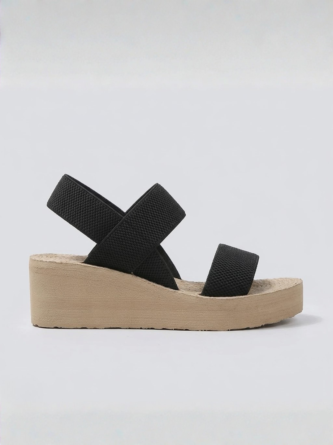 Platform Wedge Sandals – Elastic Slip-On, Cushioned Footbed
