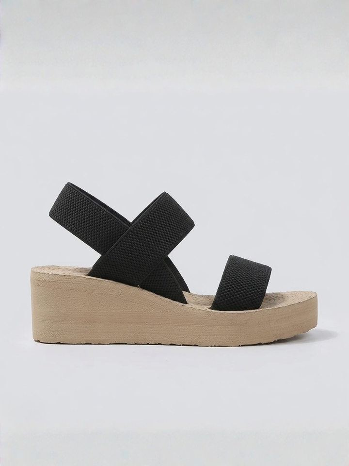 Platform Wedge Sandals – Elastic Slip-On, Cushioned Footbed