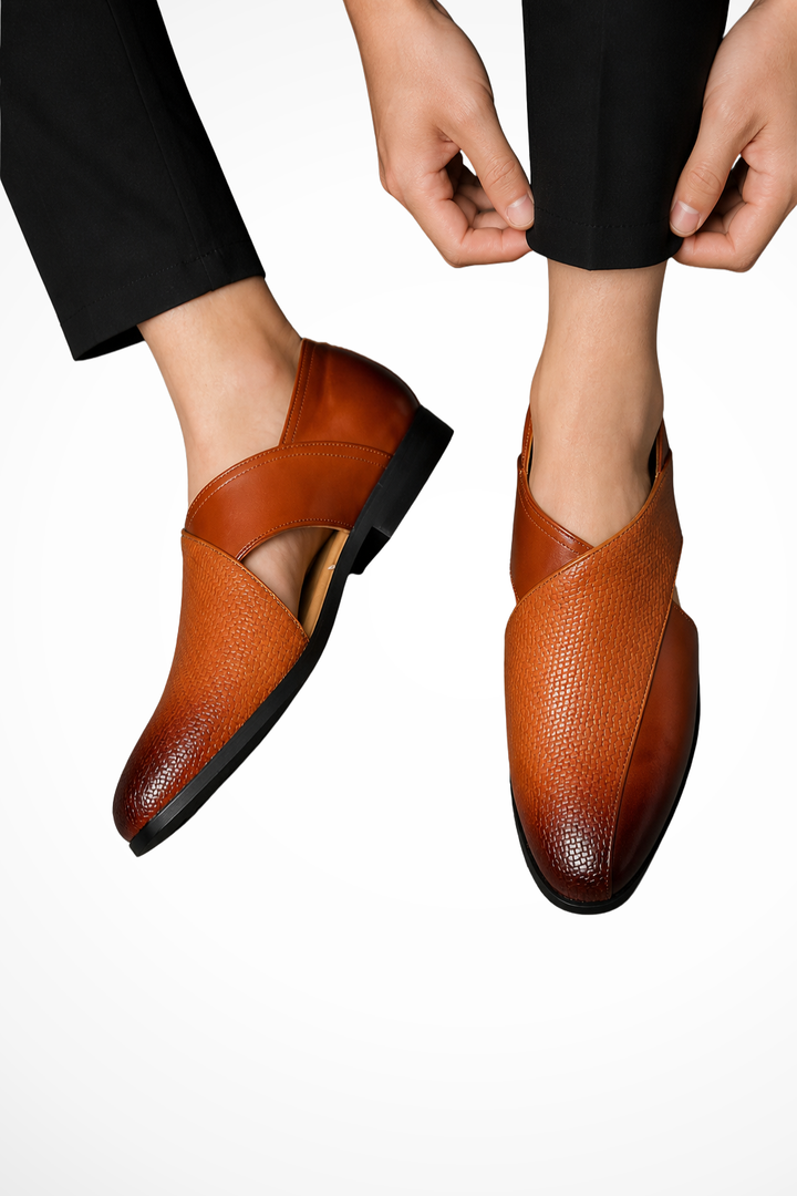 Men's Leather Sandals – Slip-On Fisherman Cross Strap Style