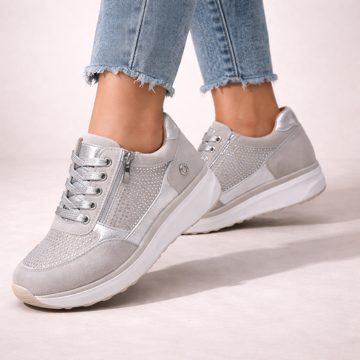 Women's Walking Trainers – Side Zip Textured Panel Design