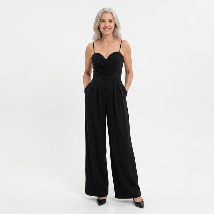 Wide-Leg Jumpsuit Women – High Waist & Sweetheart Neckline