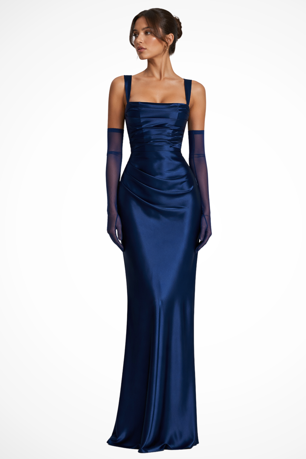 Satin Maxi Dress – Women's Square Neck Ruched Formal Gown