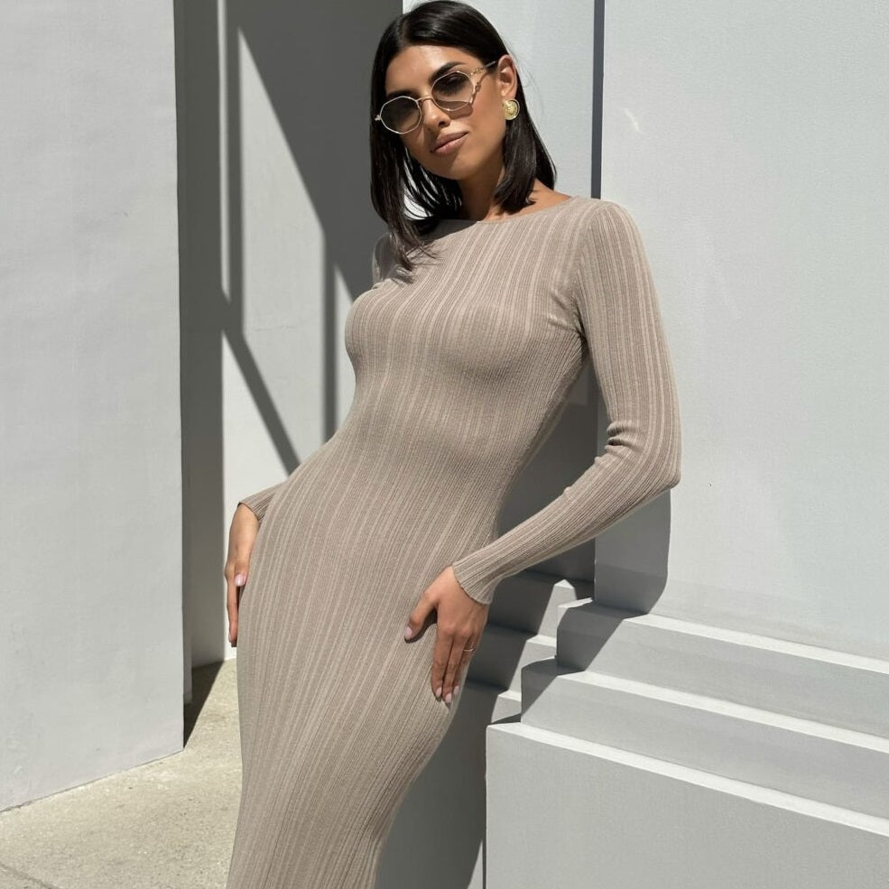 Long Sleeve Maxi Dress – Knit Angora Slimming Fit