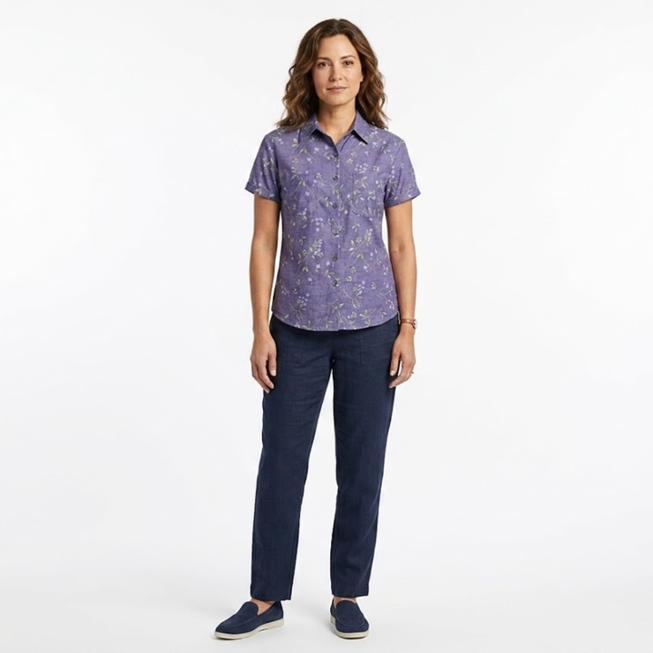 Women's Floral Blouse Short Sleeve V-Neck – Botanical Print Chest Pockets