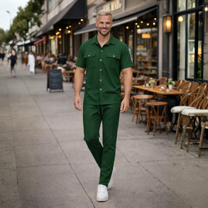 Men's Waffle-Knit Two-Piece Set – Relaxed Matching Shirt & Shorts