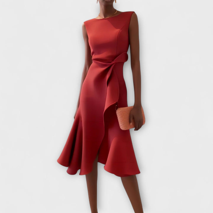 Women's Draped Asymmetric Midi Dress Sleeveless – Elegant Silhouette