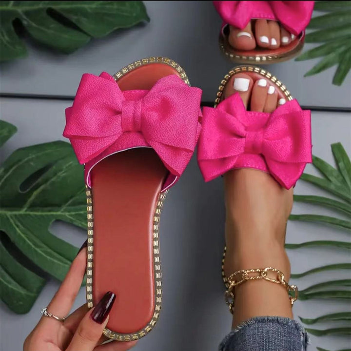 Women's Flat Sandals Slip-On Mules Decorative Bow – Non-Slip Vegan Leather