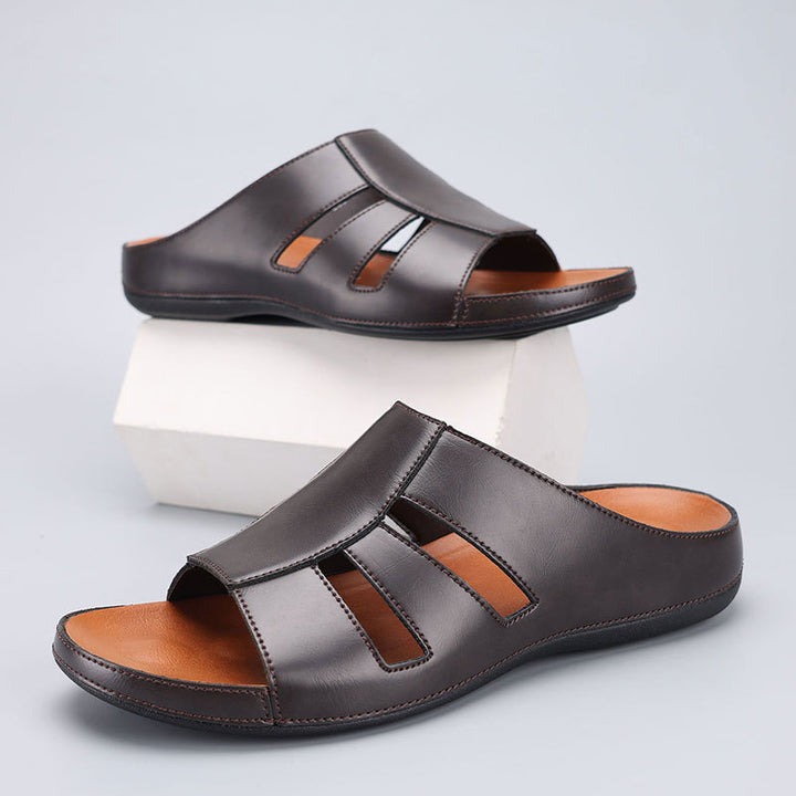 Men's Orthopedic Vegan Leather Slide Sandals – Arch Support Closed Toe