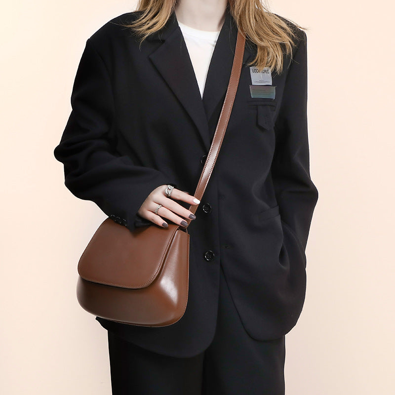 Women's Vegan Leather Crossbody Bag Saddle – Satchel Adjustable Strap