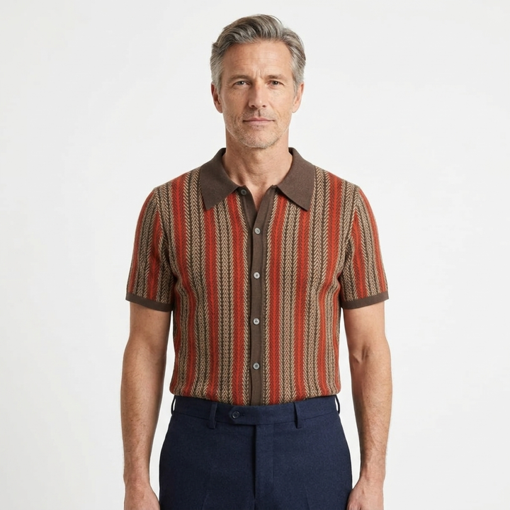 Men's Striped Knit Polo – Full-Button Resort Fit