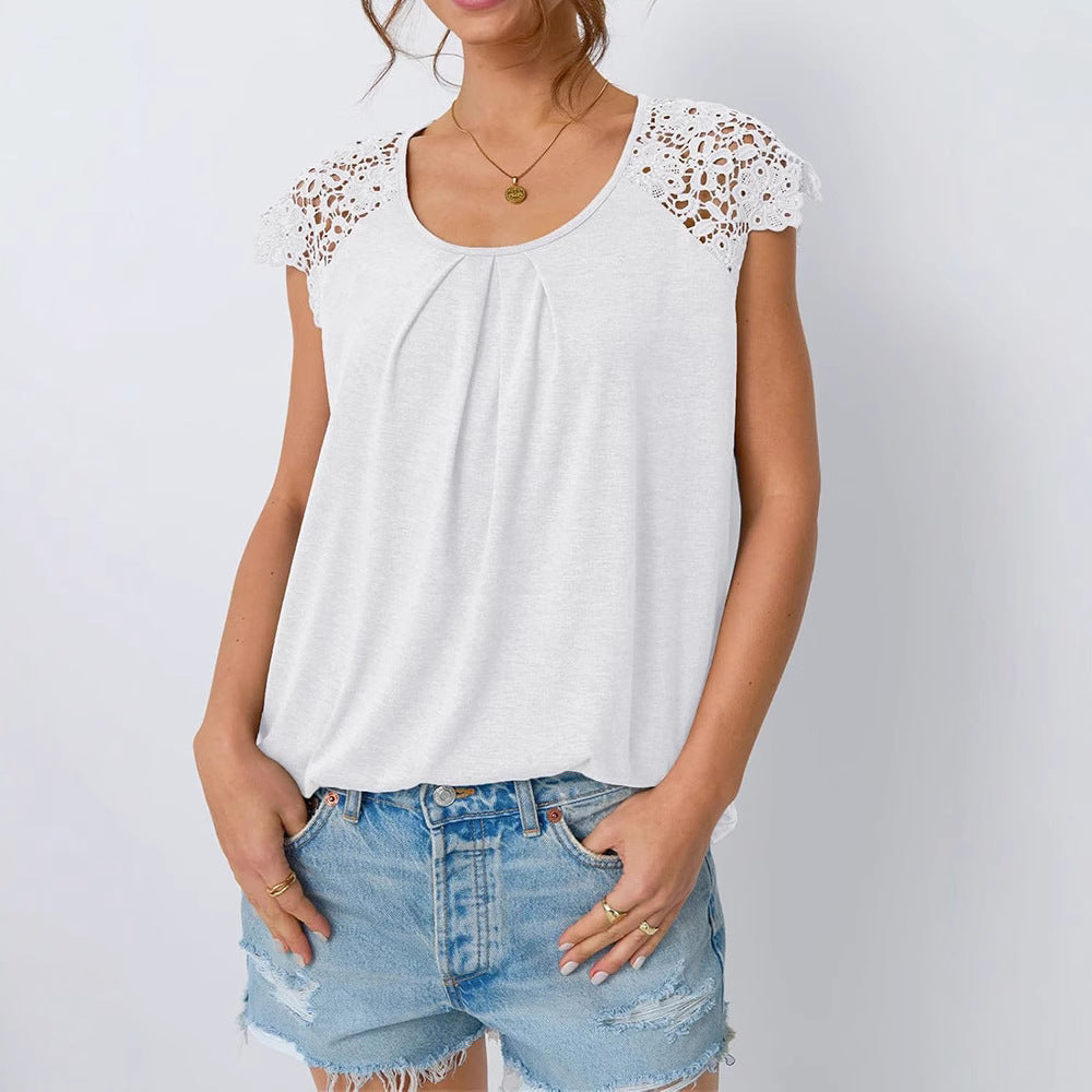 Women's Lace Top – Short Sleeve Casual Lace Blouse