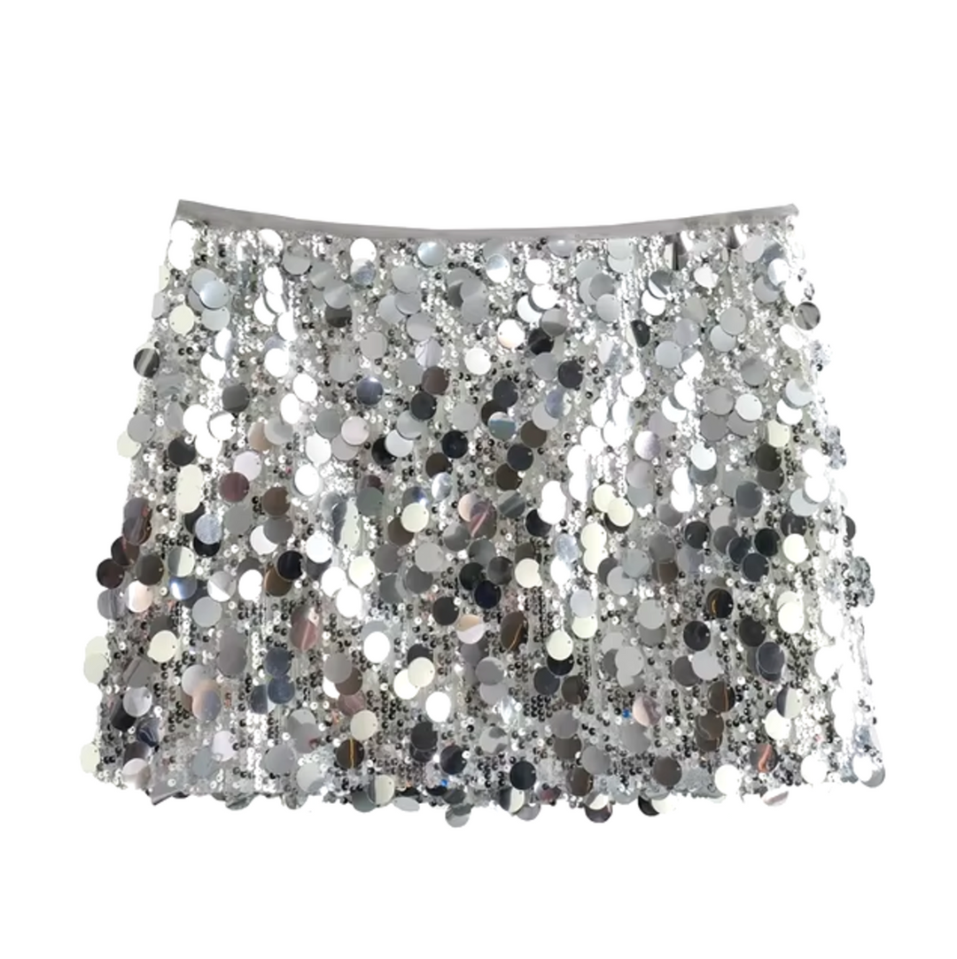 Women's Sequin Mini Skirt All-Over Sparkle Elastic Waist – Party